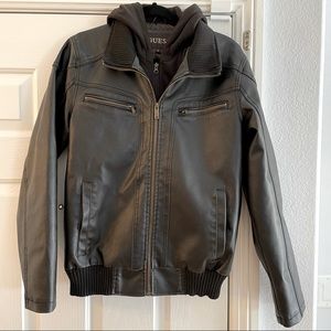 GUESS Faux Leather Jacket with removable Hoodie